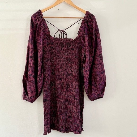 Free People Floral-print Smock It to Me Balloon-Sleeve Mini Dress Small - Picture 3 of 13